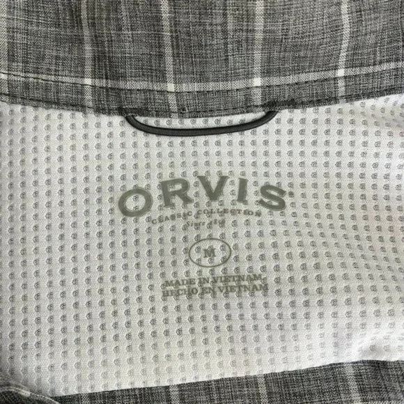 Orvis Shirt M Tech Performance Short Sleeve Button Up Plaid Gray White Mens - Picture 7 of 9